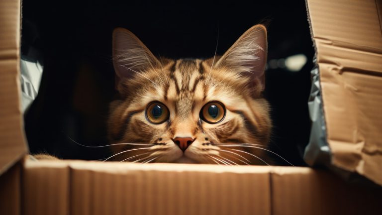 Котик выглядывает из коробки