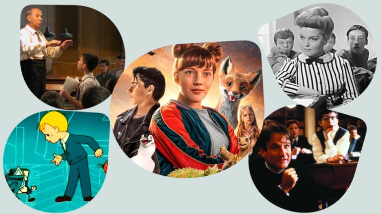 Коллаж из кадров кинофильмов о школе