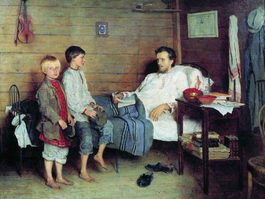 «У больного учителя», художник Николай Богданович-Бельский